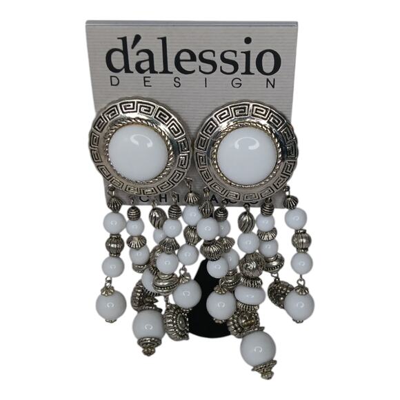 D’Alessio Design White & Silver Clip-On Statement Earrings – NOS - Picture 3 of 12